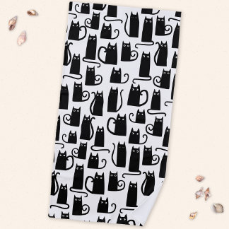 Black Cat Fun Pattern Beach Towel