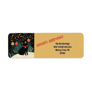 Black Cat Fun Retro Holiday Return Address Labels