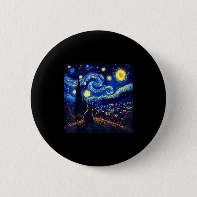 Black Cat Funny Cat Lover Mom Daddy Starry Night V 6 Cm Round Badge (Front)