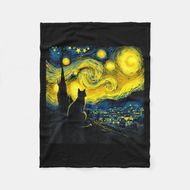 Black Cat Funny Cat Lover Mom Daddy Starry Night V Fleece Blanket (Front)