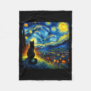 Black Cat Funny Cat Lover Mom Daddy Starry Night V Fleece Blanket