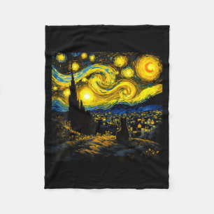 Black Cat Funny Cat Lover Mom Daddy Starry Night V Fleece Blanket