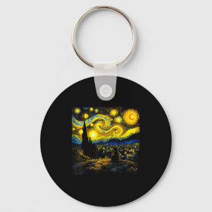 Black Cat Funny Cat Lover Mom Daddy Starry Night V Key Ring