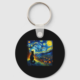 Black Cat Funny Cat Lover Mom Daddy Starry Night V Key Ring