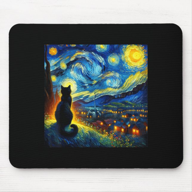 Black Cat Funny Cat Lover Mom Daddy Starry Night V Mouse Mat (Front)