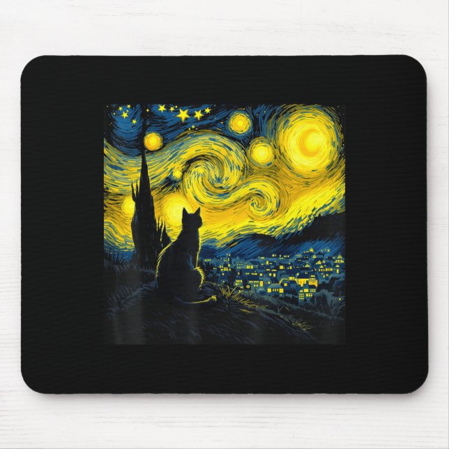 Black Cat Funny Cat Lover Mom Daddy Starry Night V Mouse Mat (Front)