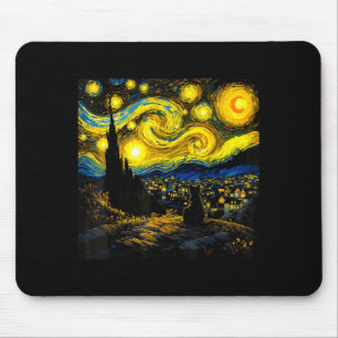 Black Cat Funny Cat Lover Mom Daddy Starry Night V Mouse Mat