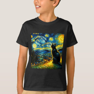 Black Cat Funny Cat Lover Mom Daddy Starry Night V T-Shirt