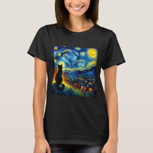 Black Cat Funny Cat Lover Mom Daddy Starry Night V T-Shirt