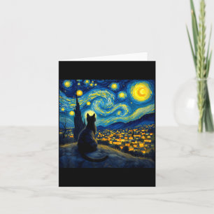 Black Cat Funny Cat Lover Mum Daddy Starry Night V Card
