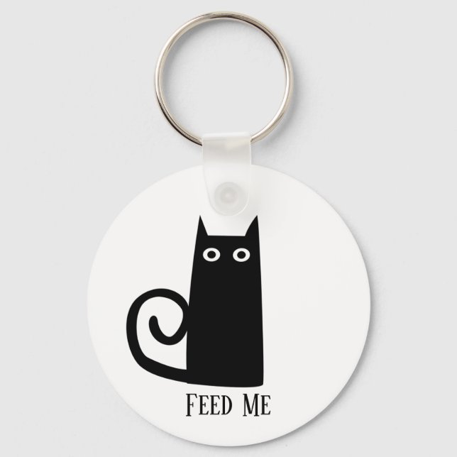 Black Cat Funny Feed Me Key Ring (Front)