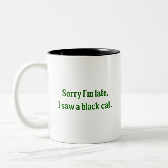 Black Cat Funny Two-Tone Coffee Mug (Left)