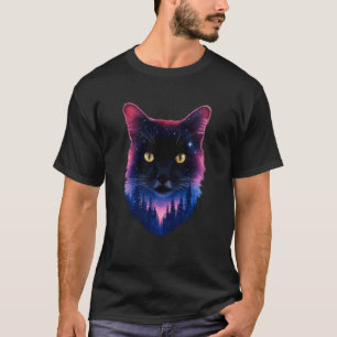 Black Cat Galaxy Space Forest Animal Lover Mum Dad T-Shirt