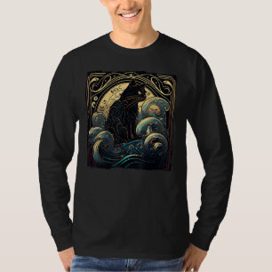 Black Cat Gaming Waves for Kids Women Men T-Shirt