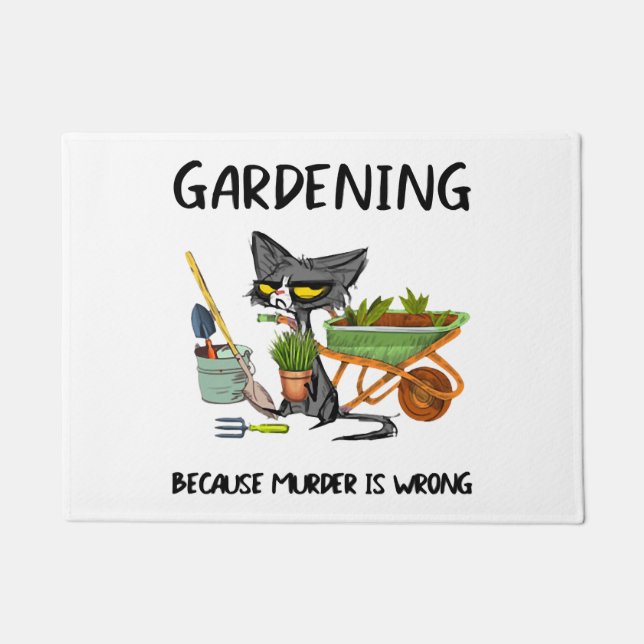 BLACK CAT GARDENING BECAUSE MURDER IS WRONG DOORMAT (Front)