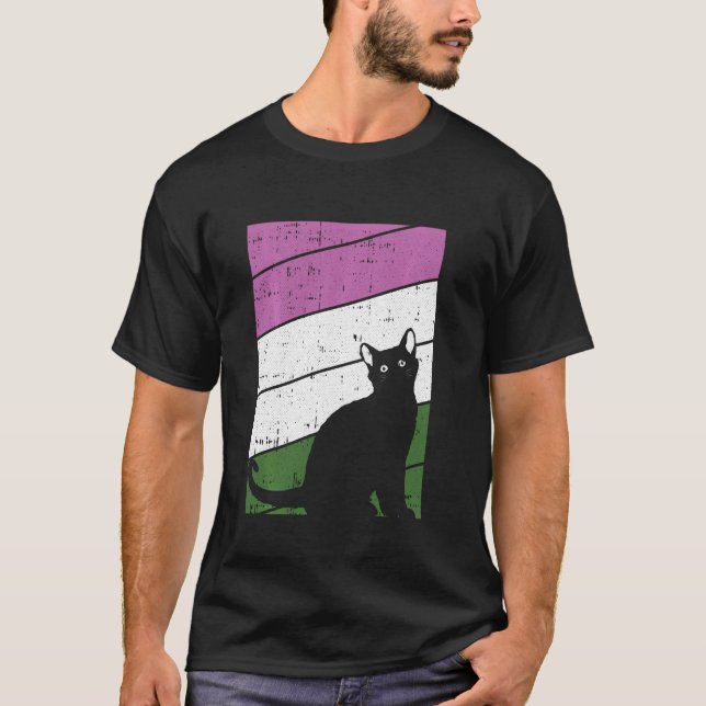 Black Cat Gender Queer Pride Kitty  Lgbt Q Proud A T-Shirt (Front)
