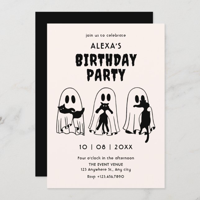 black Cat ghost birthday  Invitation (Front/Back)