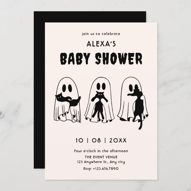 black Cat ghost funny baby shower Invitation (Front/Back)