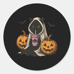 Black Cat Ghost Halloween Performance Classic Round Sticker