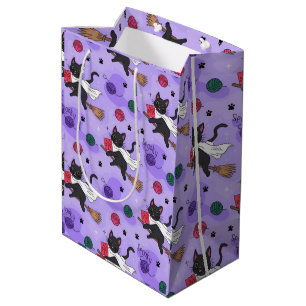 Black Cat Ghost Pattern – Cute Cats in Costumes Medium Gift Bag