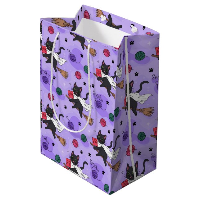 Black Cat Ghost Pattern – Cute Cats in Costumes  Medium Gift Bag (Back Angled)