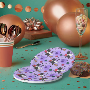 Black Cat Ghost Pattern – Cute Cats in Costumes Paper Plate