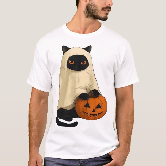 Black Cat Ghost with Pumpkin Essential T-Shirt (Front)