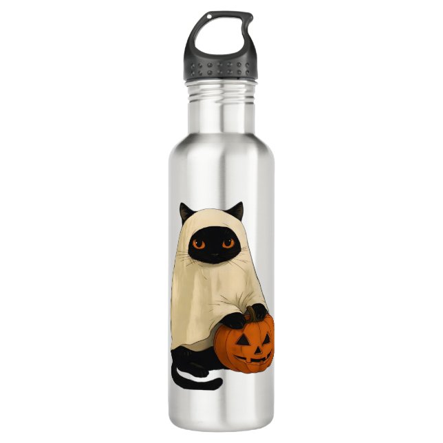 Black Cat Ghost with Pumpkin Essential T-Shirt 710 Ml Water Bottle (Front)