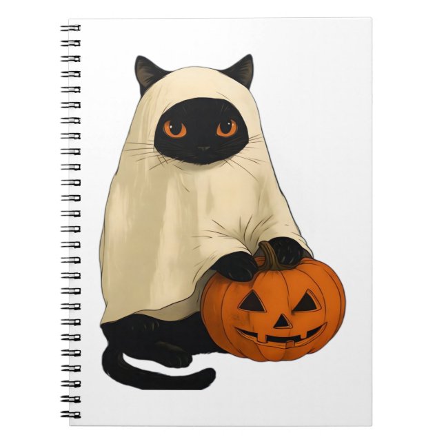Black Cat Ghost with Pumpkin Essential T-Shirt Notebook (Front)