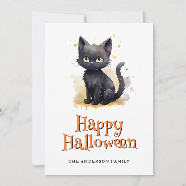 Black Cat Ghosts Jack O’Lanterns Halloween Card (Front)