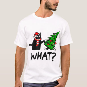Black Cat Gift Pushing Christmas Tree Over Cat T-Shirt