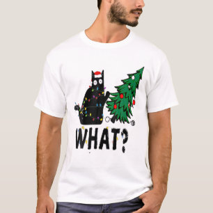 Black Cat Gift Pushing Christmas Tree Over Cat Wha T-Shirt