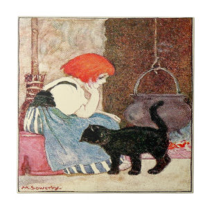 Black Cat Girl with Red Hair Sowerby Tile