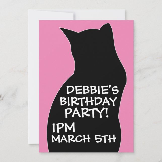 BLACK CAT GIRLS BIRTHDAY PARTY INVITATIONS (Front)