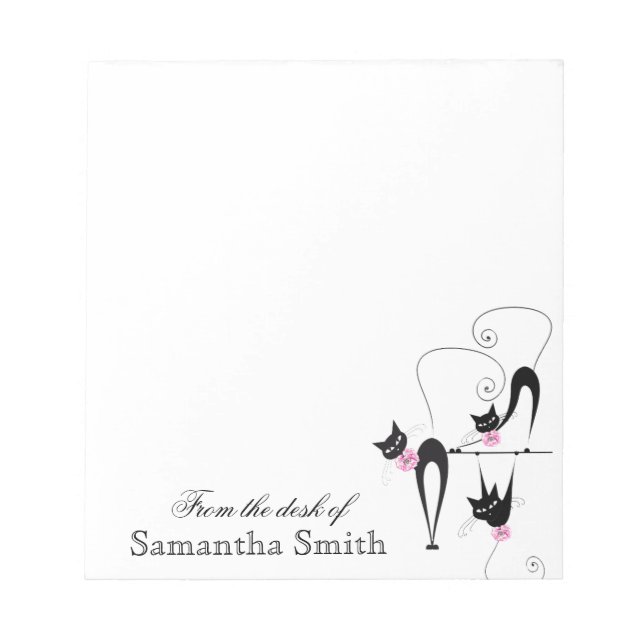 Black cat girly pink name PERSONALIZE Notepad (Front)
