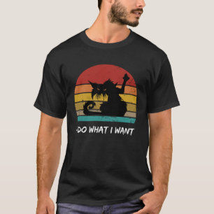 Black Cat Giving Middle Finger Retro I Do What I W T-Shirt