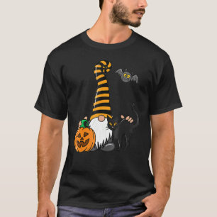 Black Cat Gnome Pumpkin Jack O Lantern Bat Hallowe T-Shirt