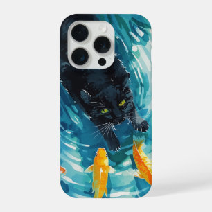 Black Cat & Goldfishes iPhone 15 Pro Case