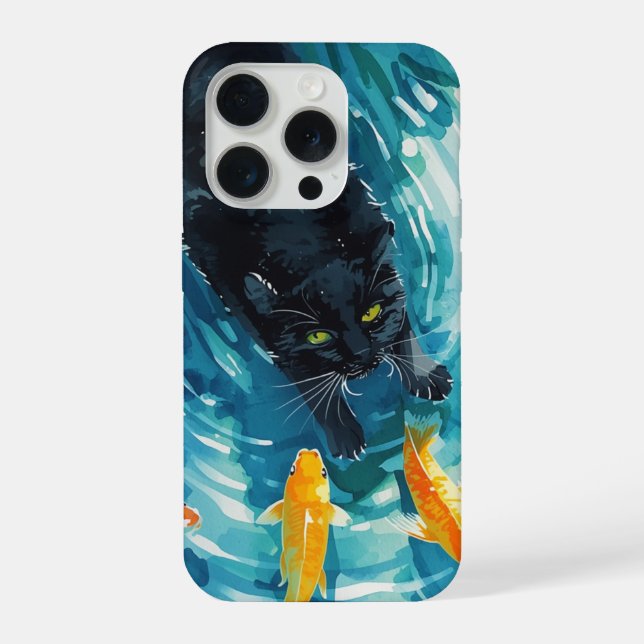 Black Cat & Goldfishes iPhone Case (Back)