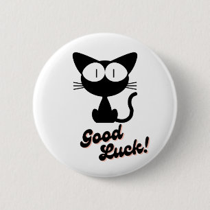 Black cat & "Good luck" 6 Cm Round Badge