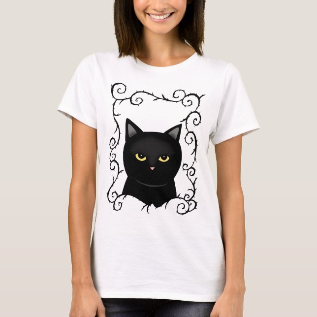 Black Cat Goth black cat lover Halloween Horror  T-Shirt (Front)