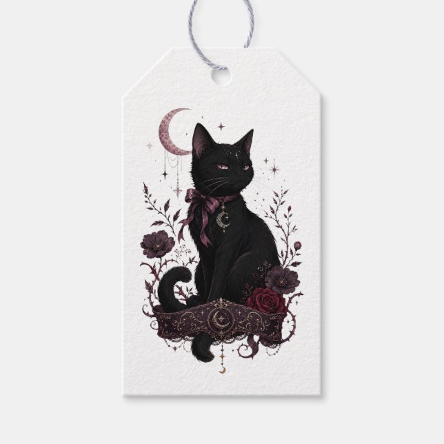 Black Cat Gothic Gift Tag (Front)