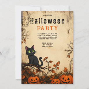 Black Cat Gothic Halloween Party Invitation