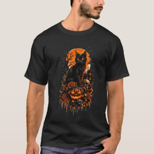Black Cat Gothic Halloween Pumpkin Spooky Night De T-Shirt