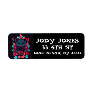 BLACK CAT GOTHIC ROSES RETURN ADDRESS LABELS