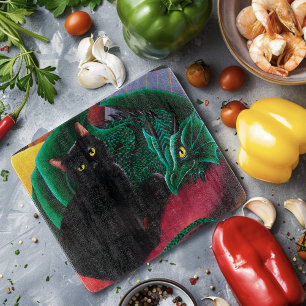 Black Cat Green Dragon Cutting Board