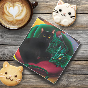  Black Cat Green Dragon Glass Coaster