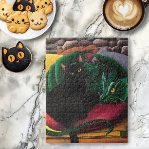 Black Cat Green Dragon Jigsaw Puzzle