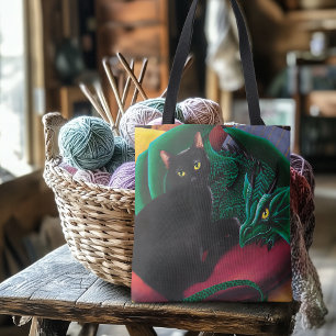 Black Cat Green Dragon Tote Bag