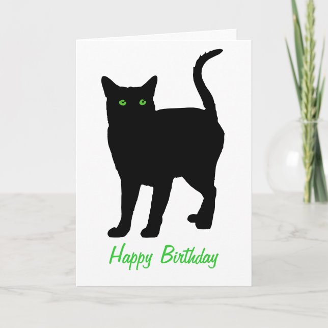 Black Cat Green Eyes Birthday Card (Front)